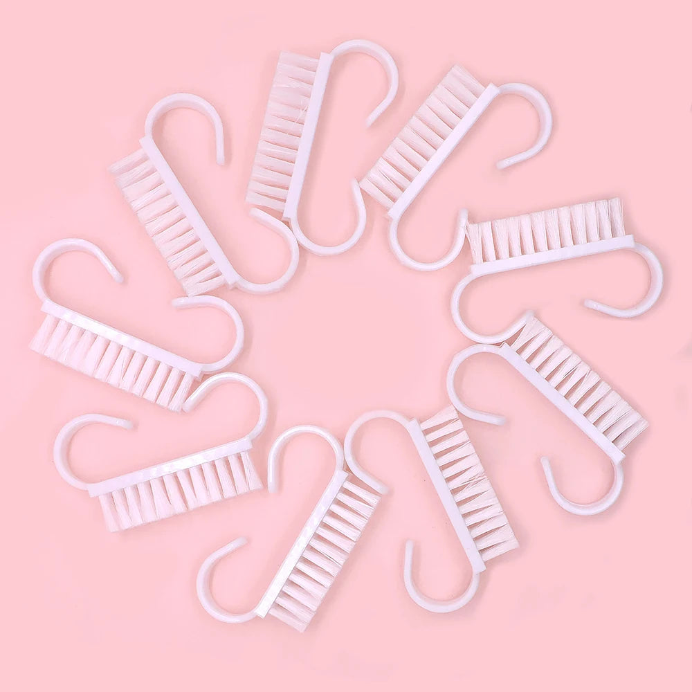 White Nail Cleaning Brush Set – Finger-Ring Manicure Tool