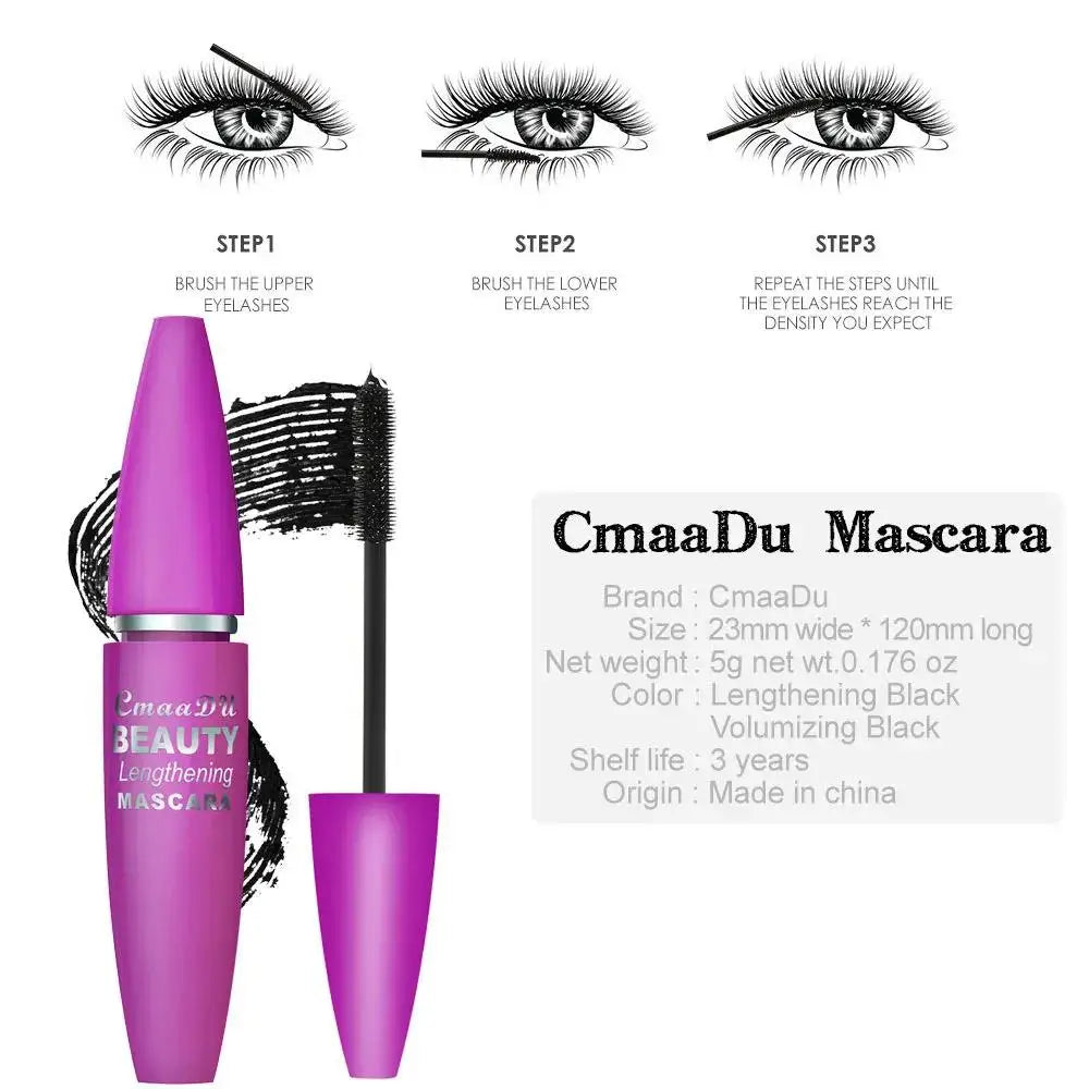 CmaaDu 4D Volumizing Waterproof Mascara – Lengthen & Curl Volumizing Mascara PRIMED