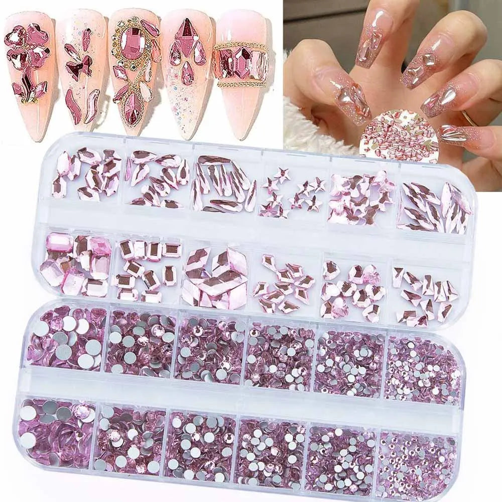 3D Retro Green Nail Rhinestones – 12-Grid Mixed Shapes Set Nail Art Rhinestones PRIMED 04