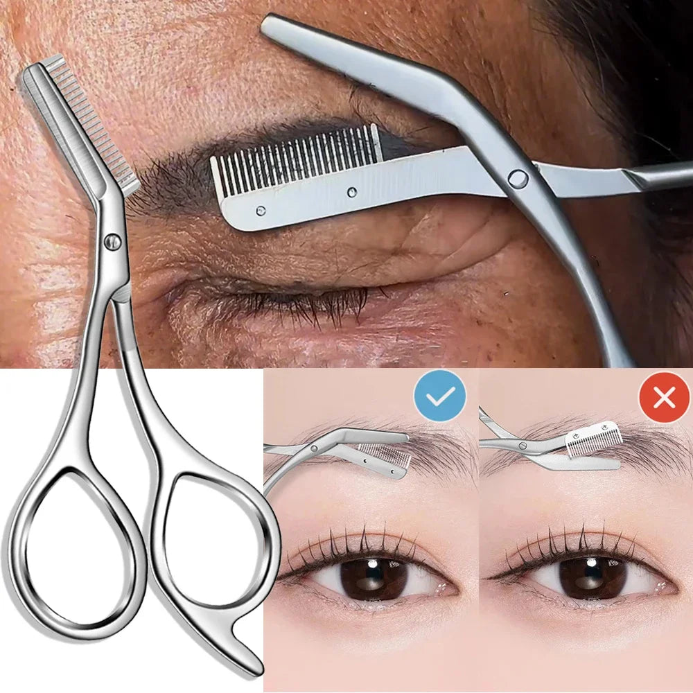 Eyebrow Scissors with Safety Comb – Stainless Steel Trimmer Eyebrow Trimmer Scissors PRIMED