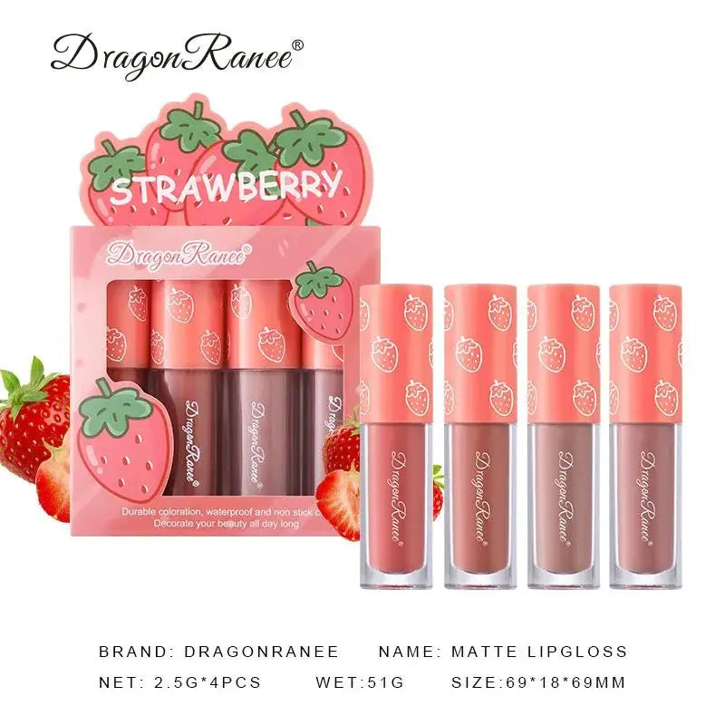 Dragon Ranee 4-Pc Velvet Matte Lip Gloss Set – Fruit Scented Matte Lip Gloss Set PRIMED