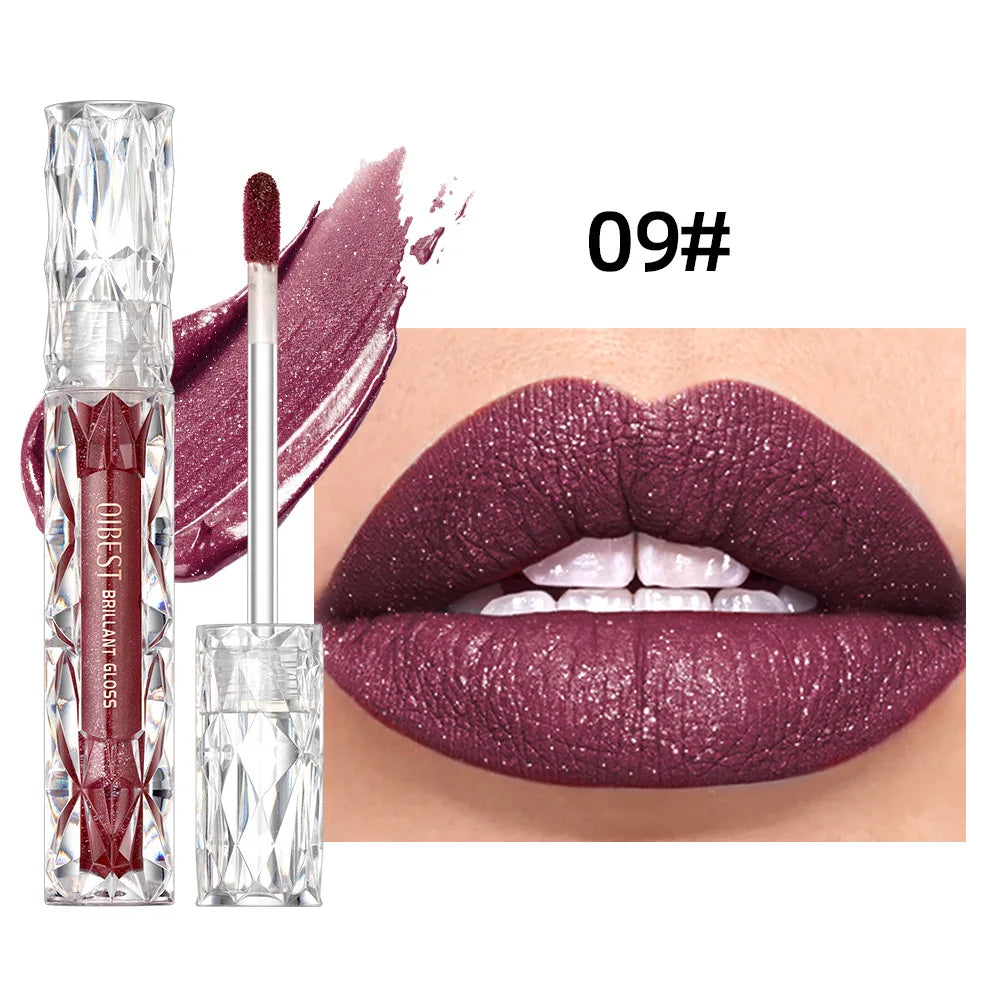 QiBest Diamond Shimmer Lip Gloss – 10 Colors, Waterproof