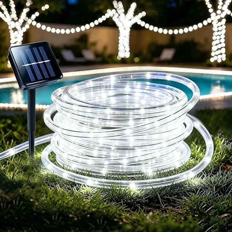 Solar Rope String Lights – 8 Modes Outdoor Waterproof LED Tube Solar String Lights PRIMED White-1pcs 22M(200LED) No plug