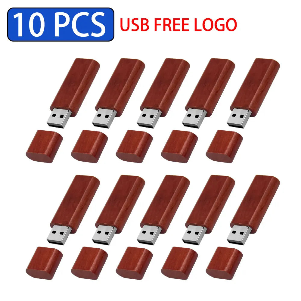 10-Pack Wooden USB Flash Drives Custom Logo Gift 4–32GB USB Flash Drive Set PRIMED 128 GB Rose