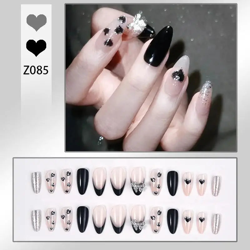 French Press On Nails Set – 24 Short Acrylic Tips with Glue