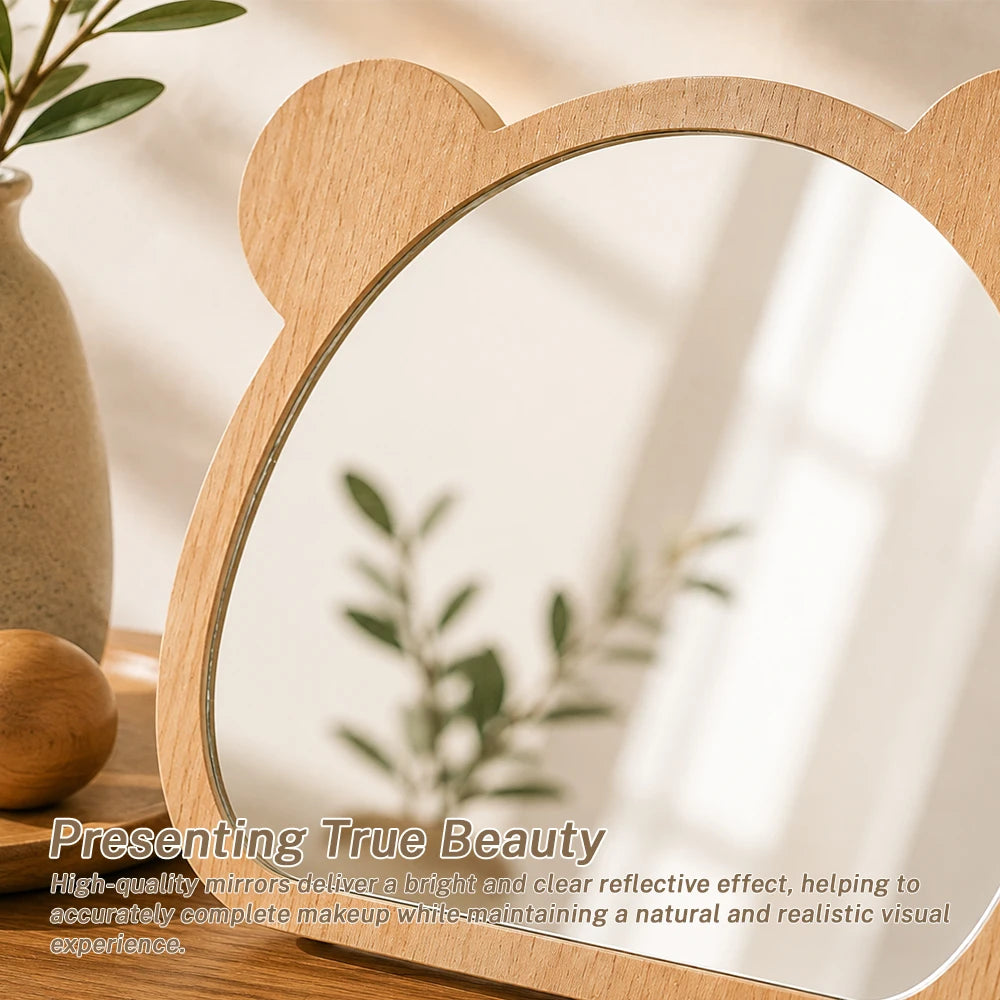 Wooden Bear Makeup Mirror – Heart Shaped Vanity Mirror Gift