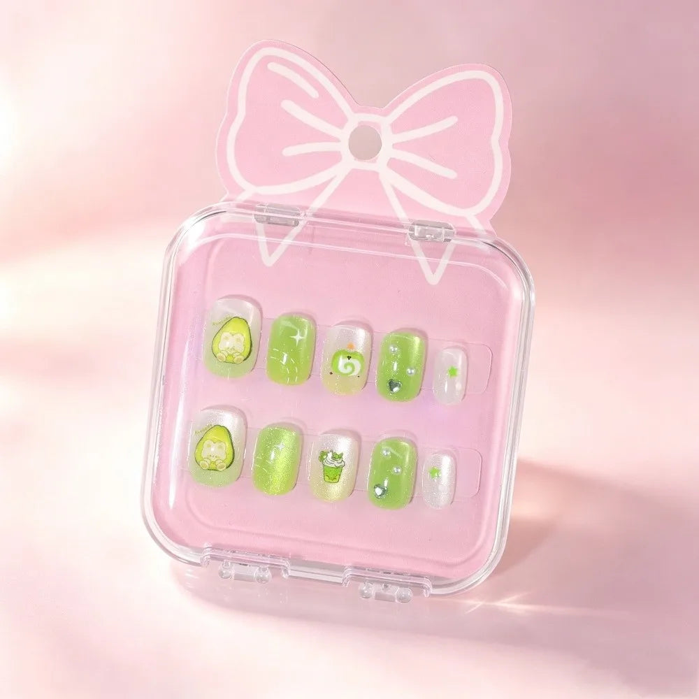 Kids Cat's Eye Press On Nails – Cute Detachable 10pc Set