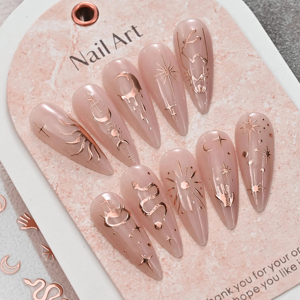 Rose Gold 3D Nail Stickers – Sun Moon Star Bohemian Art