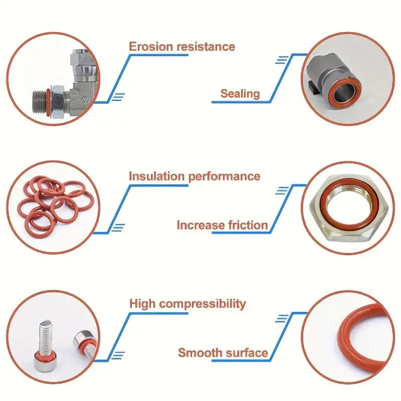 351-Pc Silicone O-Ring Set – 10 Sizes, Oil & Heat Resistant