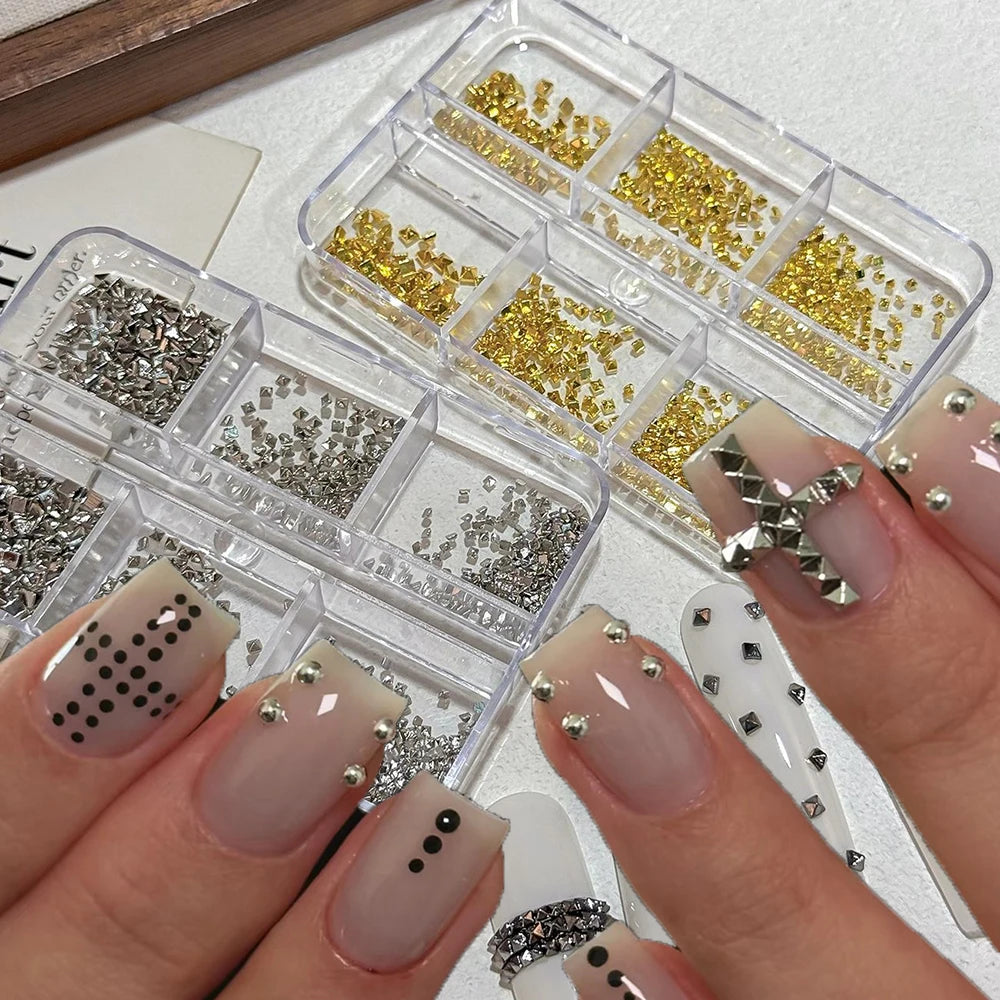6-Grid Punk Metal Rivet Nail Charms – 3D Steel Beads & Gems Nail Art Charms PRIMED