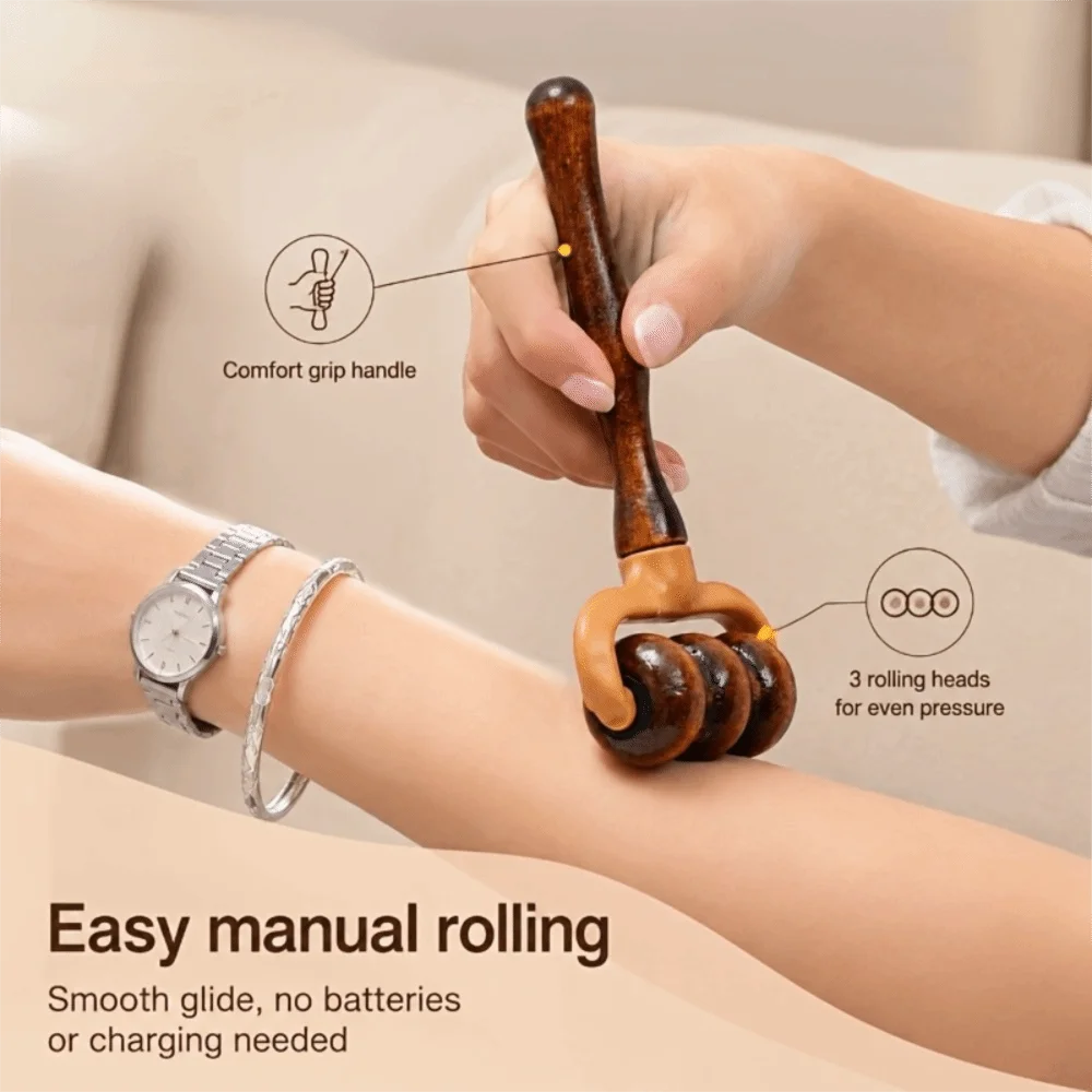Wooden Handheld Massage Roller – Arms, Legs & Body