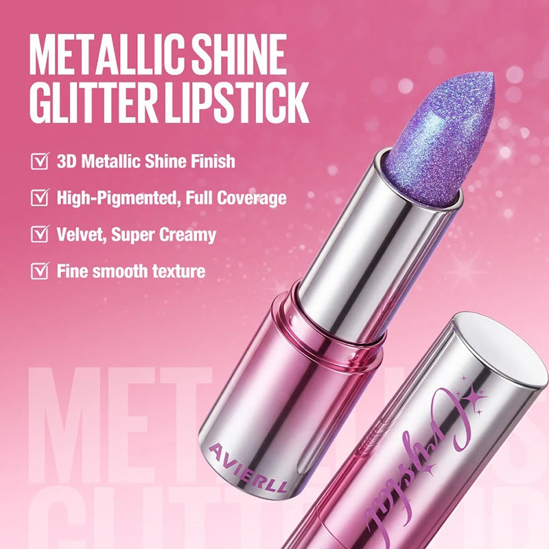 6-Color Polarized Shimmer Metallic Lipstick – Glitter Lip Tint