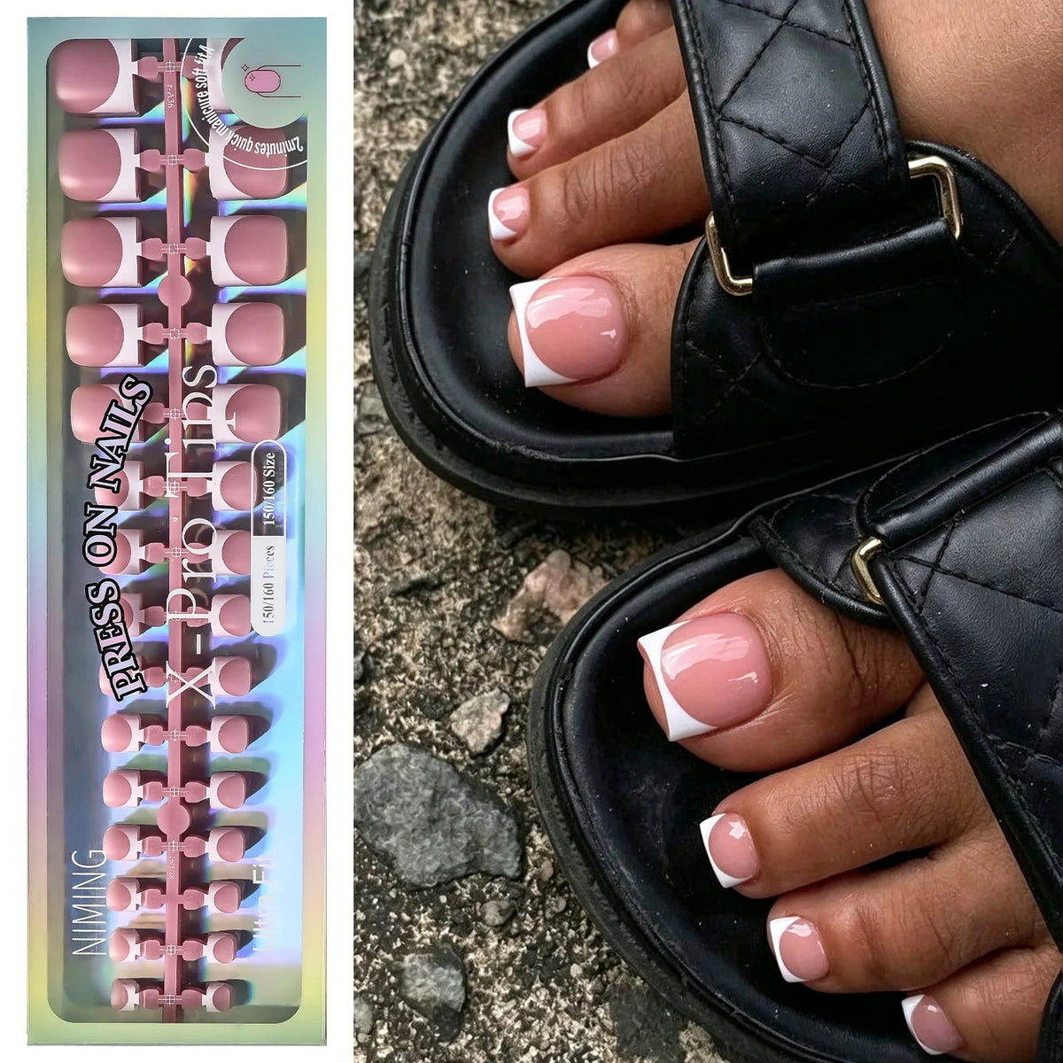 150Pcs Pink French Press-On Toenails – Glossy Nude Full Cover