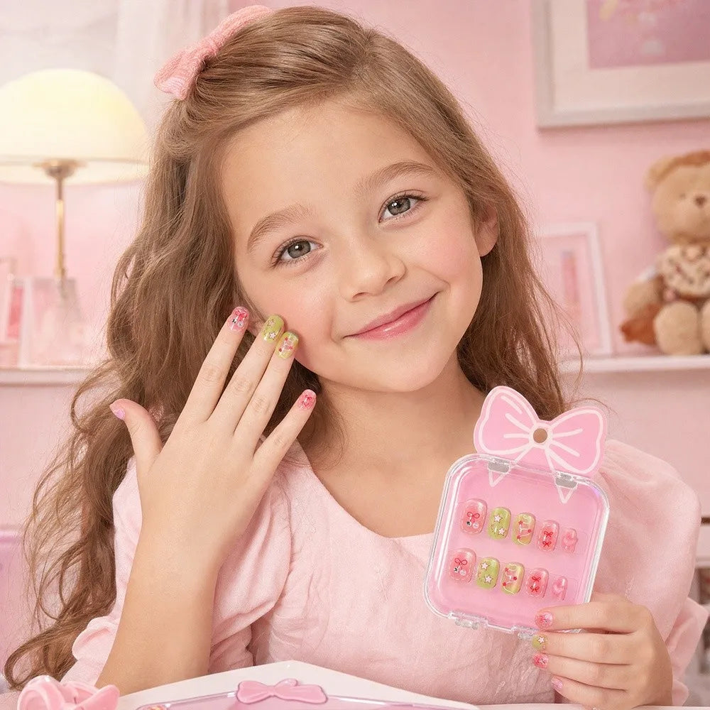 Kids Cat's Eye Press On Nails – Cute Detachable 10pc Set