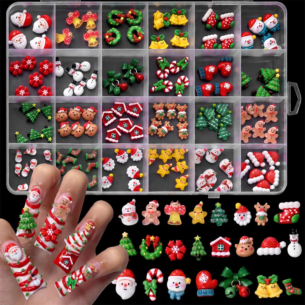 Holiday 3D Flatback Nail Charms 24 Grids – Gingerbread & Elk 3D Nail Charms PRIMED ZB317-1