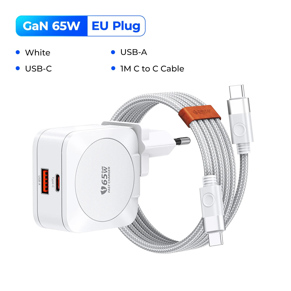 ORICO 65W GaN USB-C Fast Charger – iPhone, Laptop & More GaN USB-C Charger PRIMED 65W EU WIth Cable China Mainland
