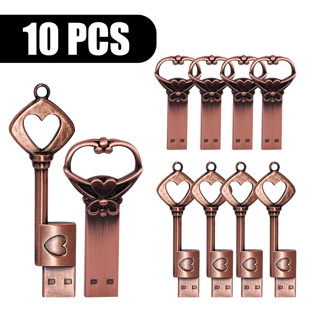 10-Pack Copper Heart USB Flash Drives 64GB 128GB Metal Gift USB Flash Drive PRIMED