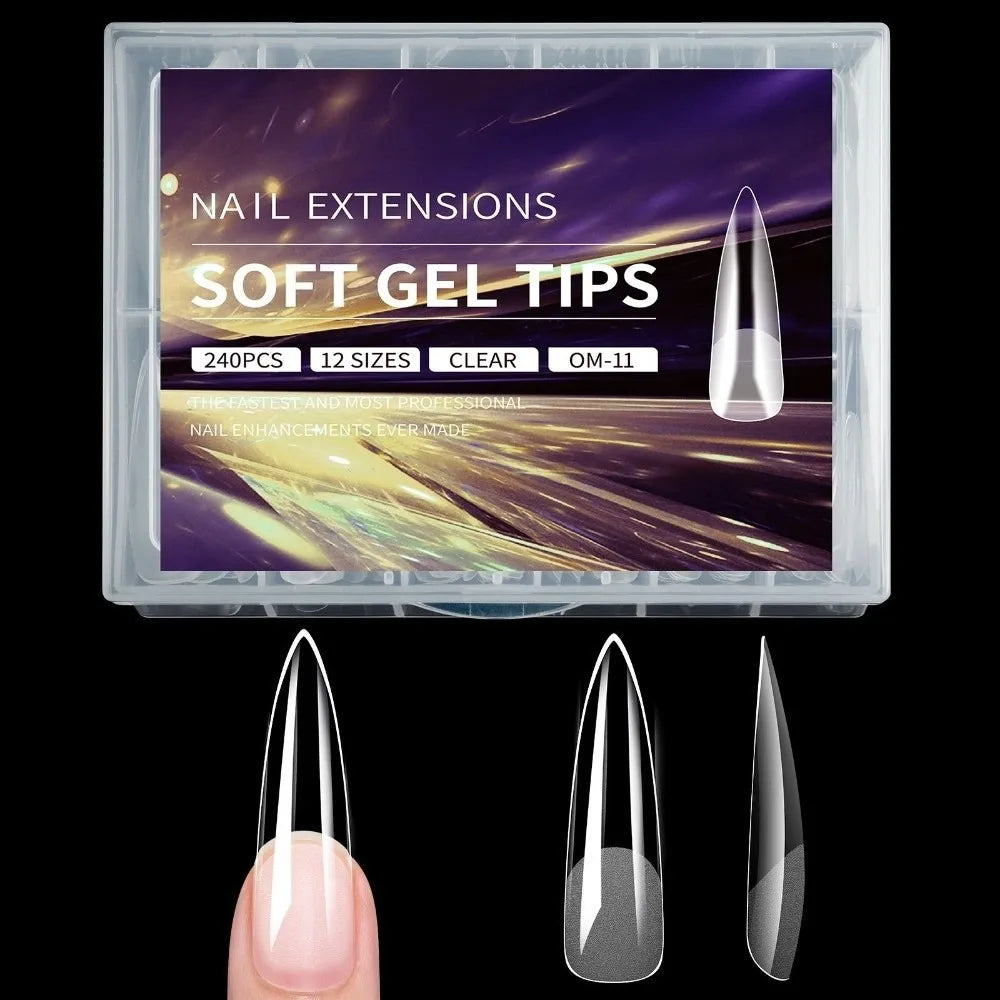 240pcs French Soft Gel Nail Tips – Almond Coffin Square