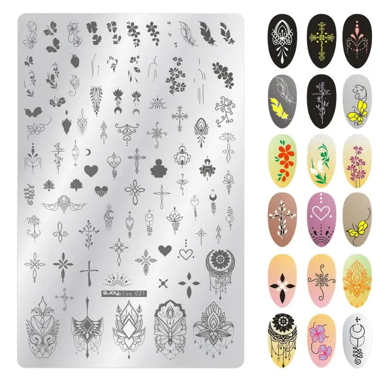 Large Nail Stamping Plate 9.5x14.5cm – Flowers, Animals & Geometry Nail Stamping Plate PRIMED 21