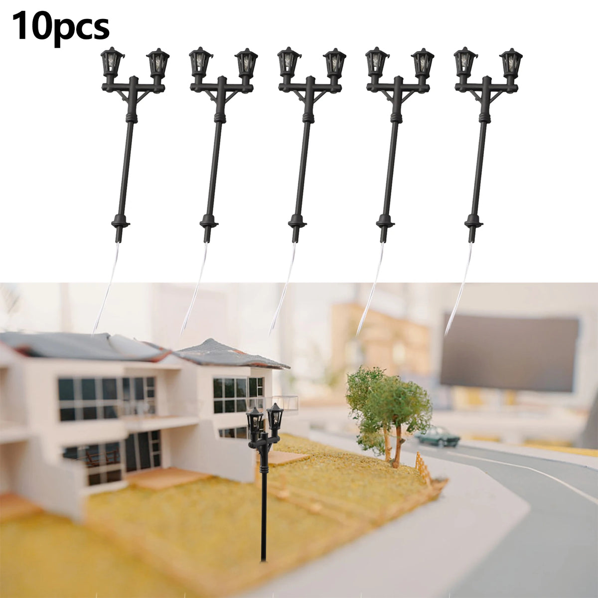10 Pcs Miniature LED Lamp Posts – 1:100 Scale Model Lighting