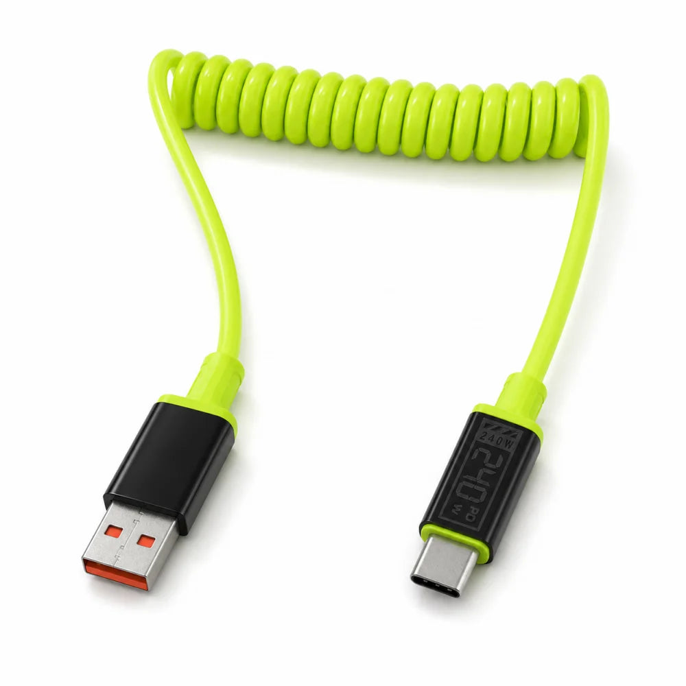 USB-C to USB-C 240W Spring Fast Charging Cable | 1m & 2m USB-C Charging Cable PRIMED Green A To C 2m