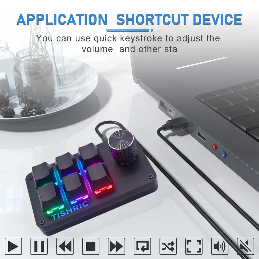 TISHRIC Mini Macro Mechanical Keypad 3/4/6 Key RGB Hotswap USB Macro Mechanical Keypad PRIMED