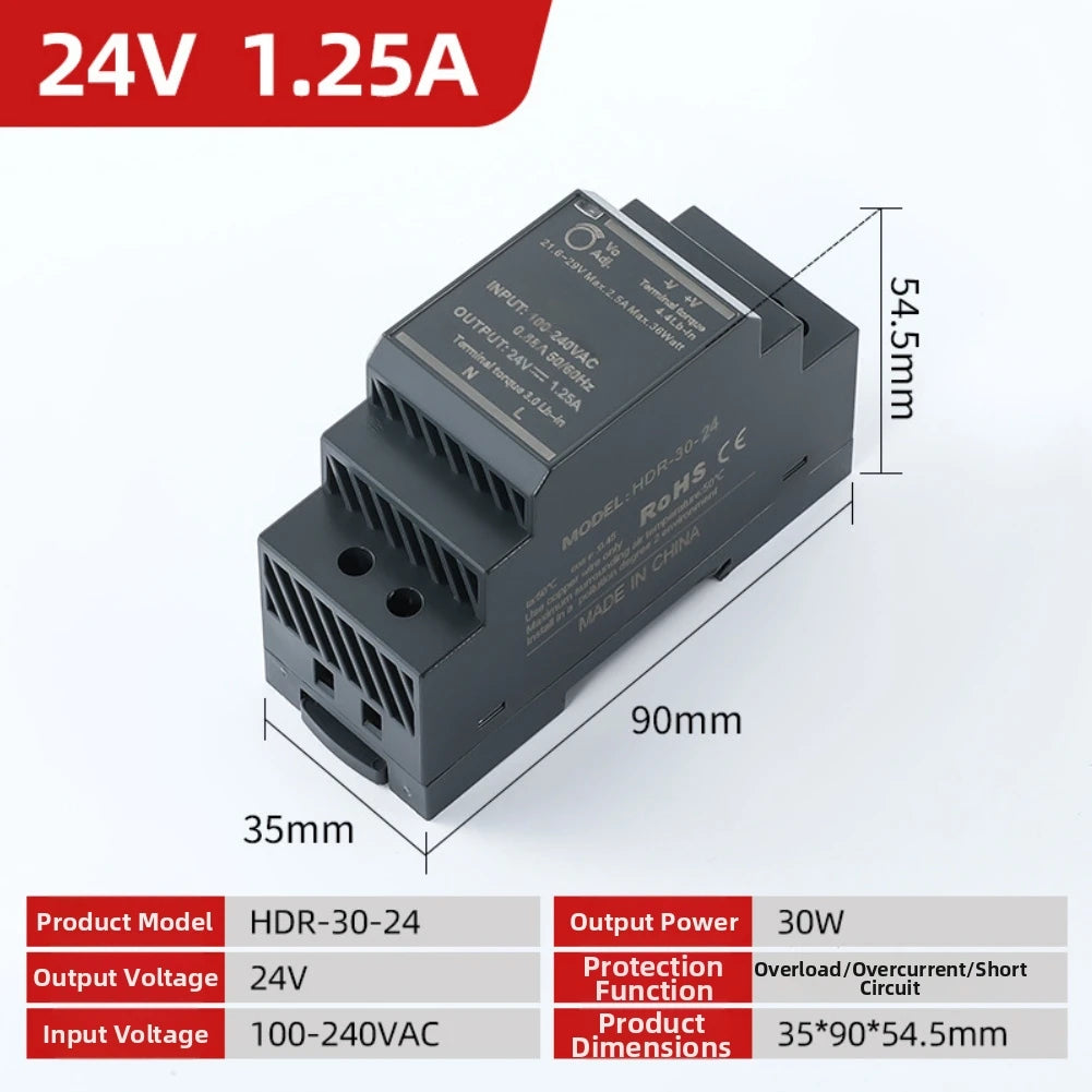 Industrial 30W DIN Rail Power Supply 12V 2.5A / 24V 1.25A DIN Rail Power Supply PRIMED