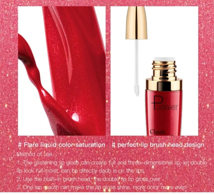 Pudaier Glitter Lip Gloss – Diamond Shimmer Metallic Lipstick