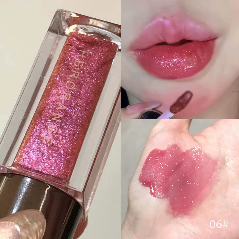 Pink Glitter Lip Gloss – Shimmer Mirror Lip Glaze & Tint Glitter Lip Gloss PRIMED 06