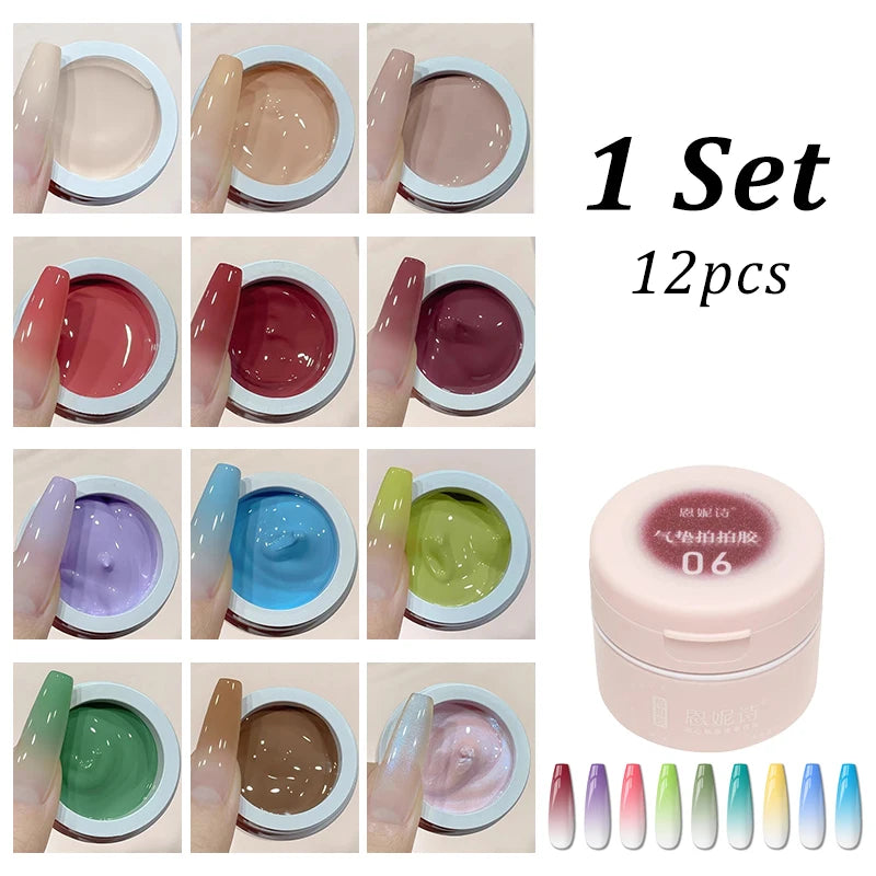 12-Color Air Cushion Patting Gel | Gradient UV Nail Art Gel Nail Art Gel PRIMED Set-12pcs