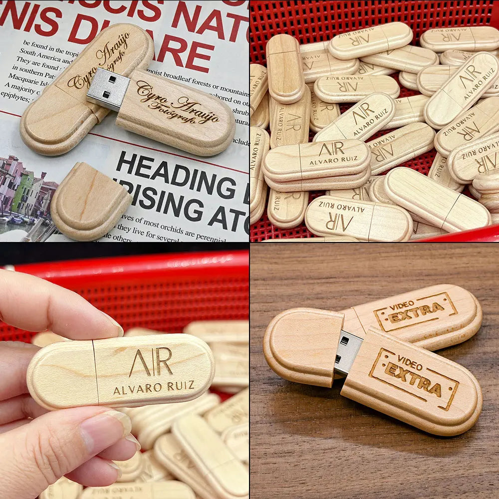 50-Pack Custom Wooden USB Flash Drives | Laser Engraved Logo Custom USB Flash Drive PRIMED