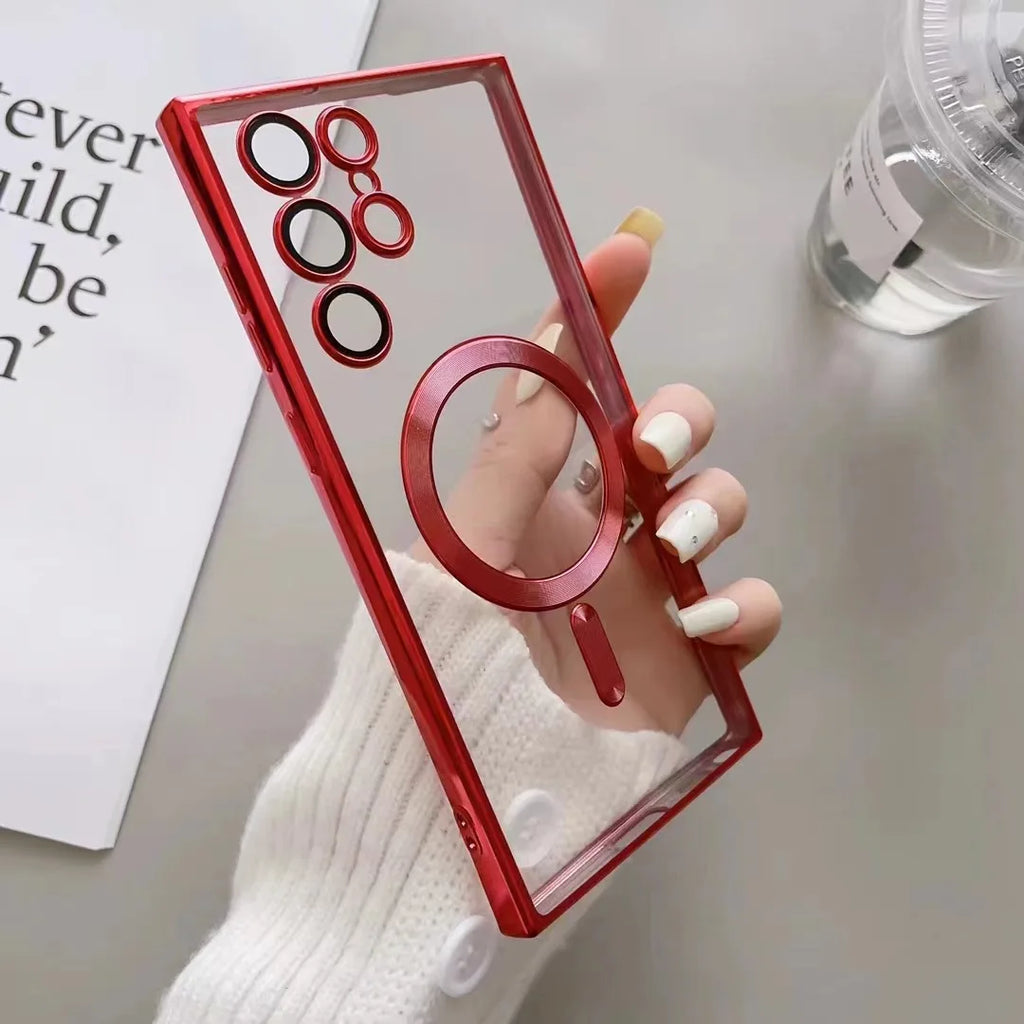 Magnetic MagSafe Samsung Galaxy Clear Case | Wireless Charging Magnetic Phone Case PRIMED Red Galaxy S23+