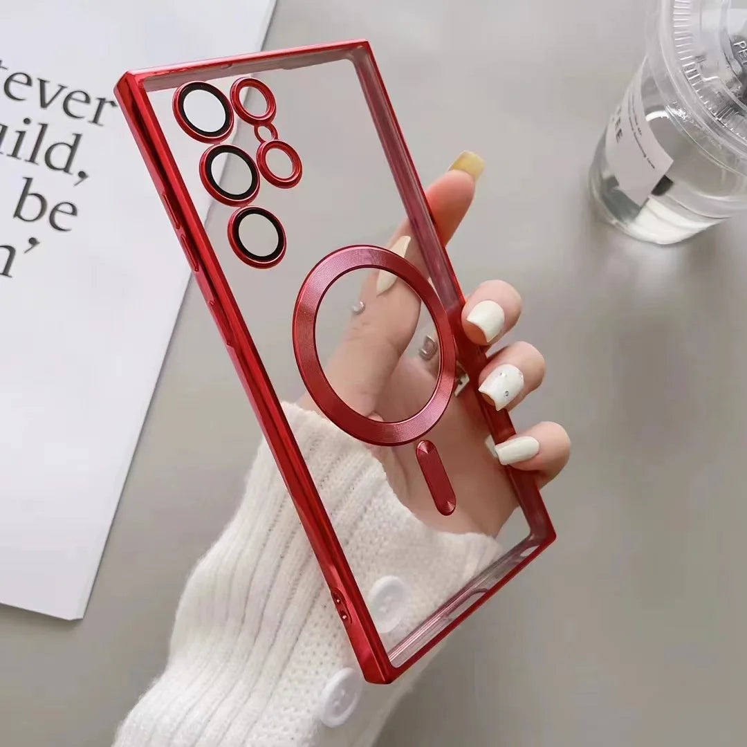 Magnetic MagSafe Samsung Galaxy Clear Case | Wireless Charging Magnetic Phone Case PRIMED Red Galaxy S23+