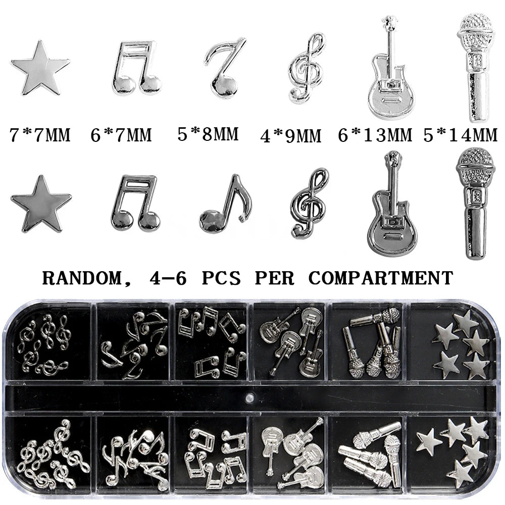 Music Note Guitar Nail Art Charms 12-Grid | Gold & Silver Nail Art Charms PRIMED A1