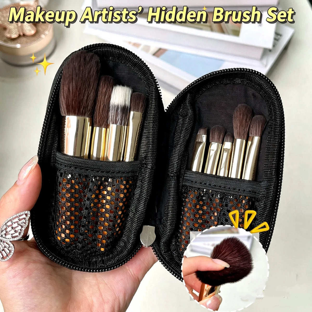9-Piece Mini Travel Makeup Brush Set with Pouch