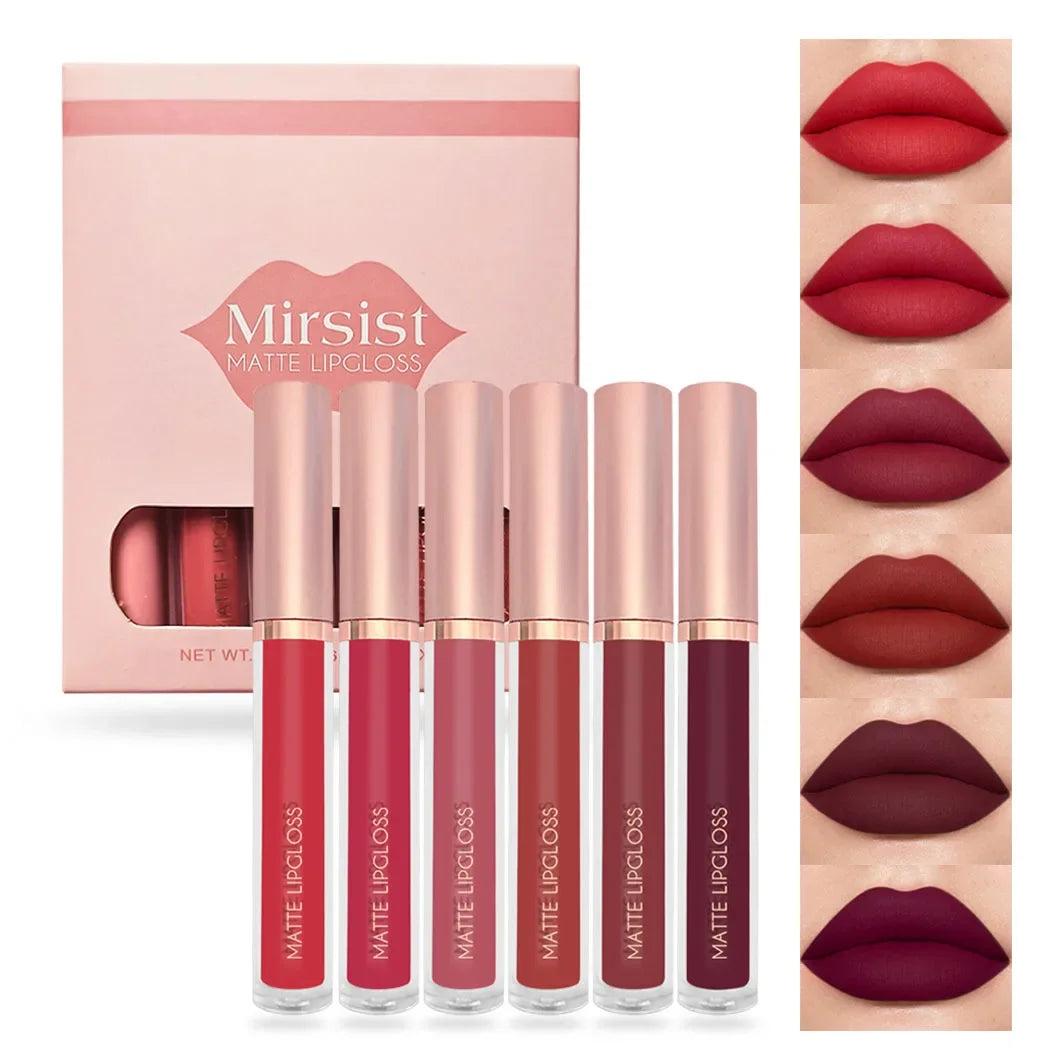Mirsist 6-Color Matte Liquid Lipstick Set – Waterproof & Long-Lasting