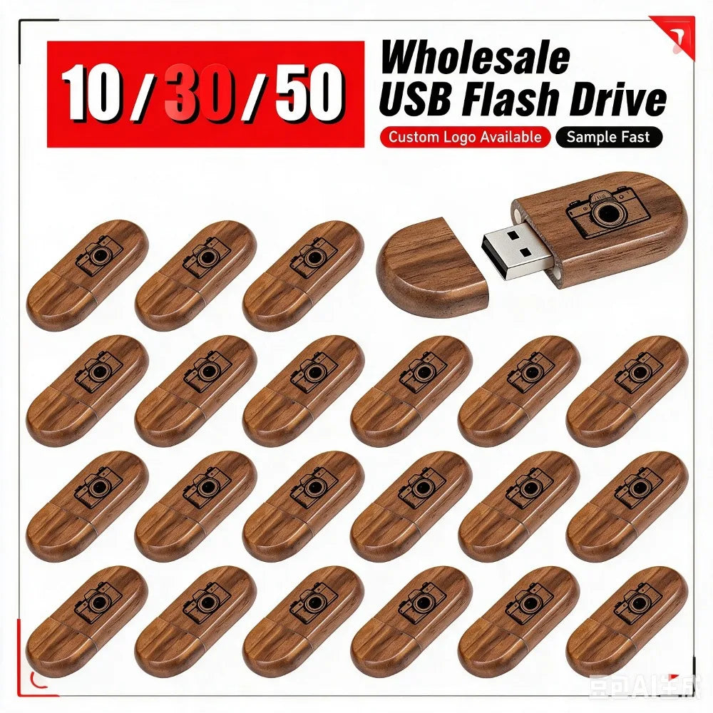 Wooden USB Flash Drive 4–128GB Bulk | Custom Logo Engraved USB Flash Drive PRIMED