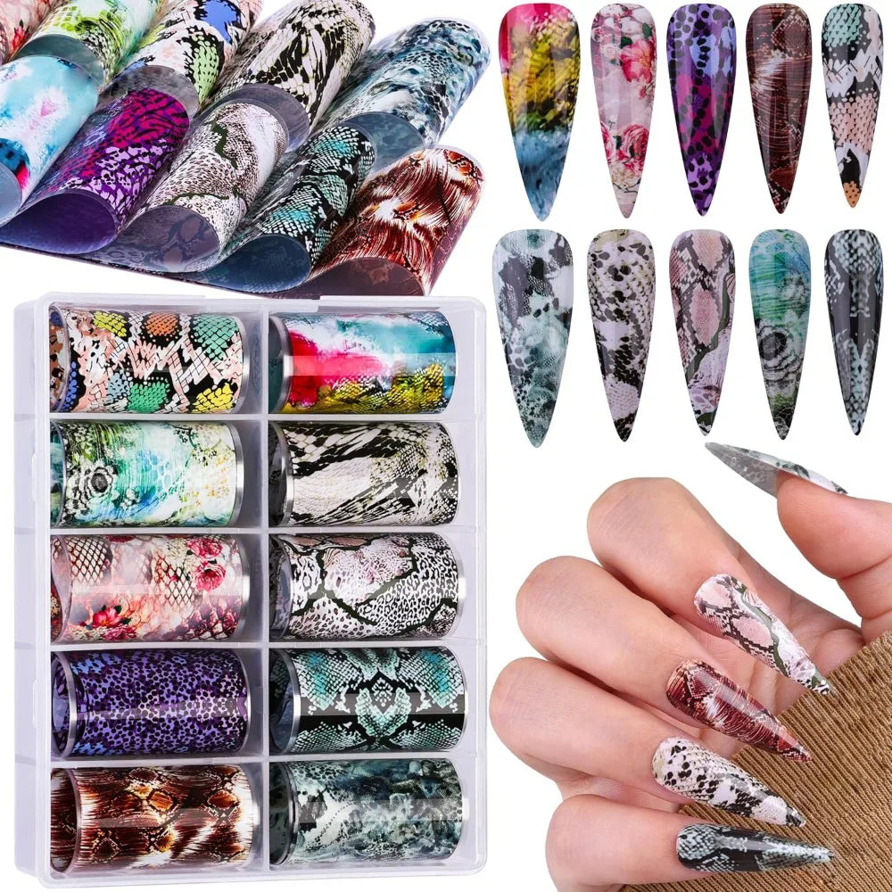 Marble Aurora Nail Art Foil Transfer Stickers – 10 Rolls
