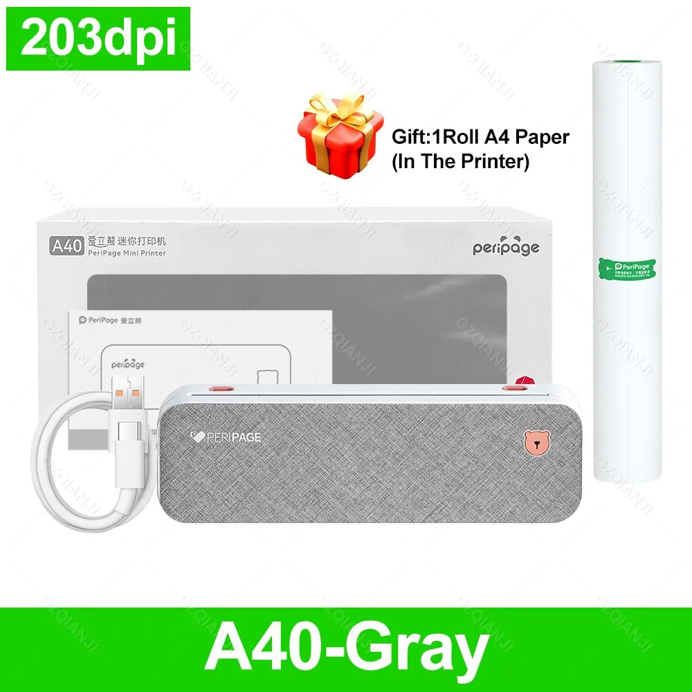 PeriPage A40 Wireless A4 Thermal Printer – No Ink or Toner Thermal Printer PRIMED A4-Gray Printer