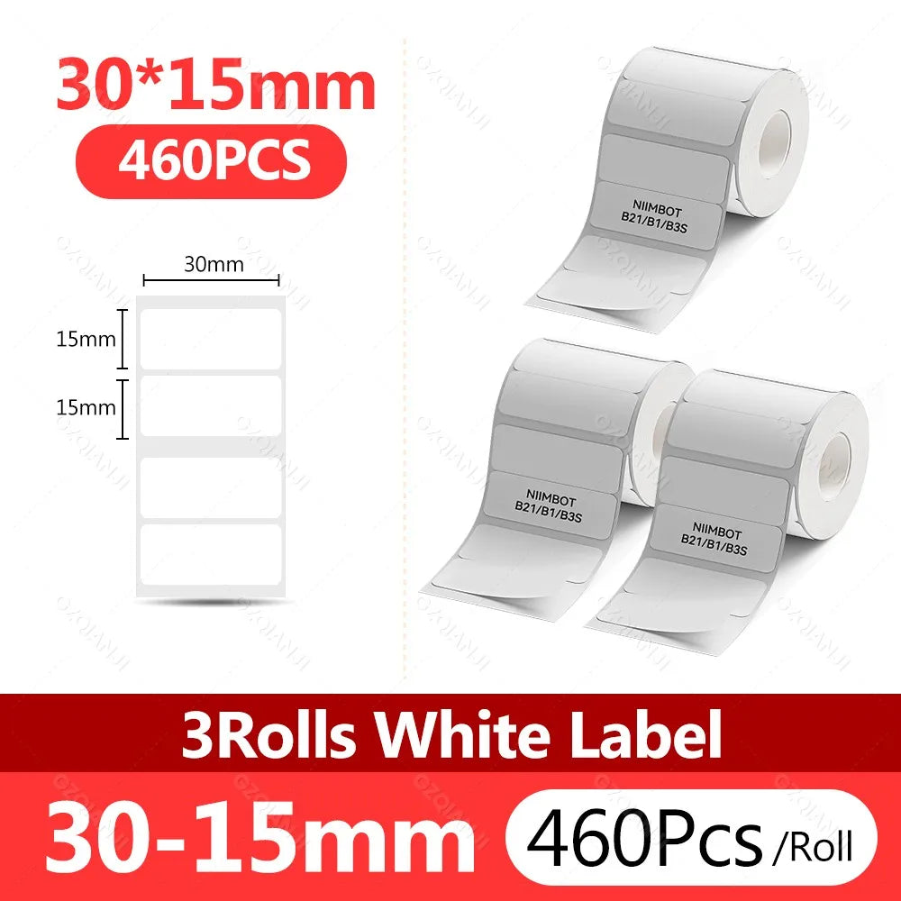 NIIMBOT Thermal White Label Rolls 3-Pack | B1 B21 B3S B31 Thermal Label Rolls PRIMED 3Rolls 30x15mm