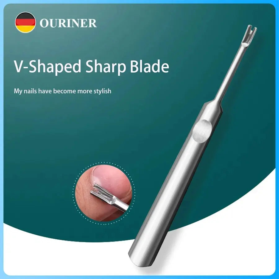 V-Shaped Stainless Steel Cuticle Pusher & Nail Scrubber Tool