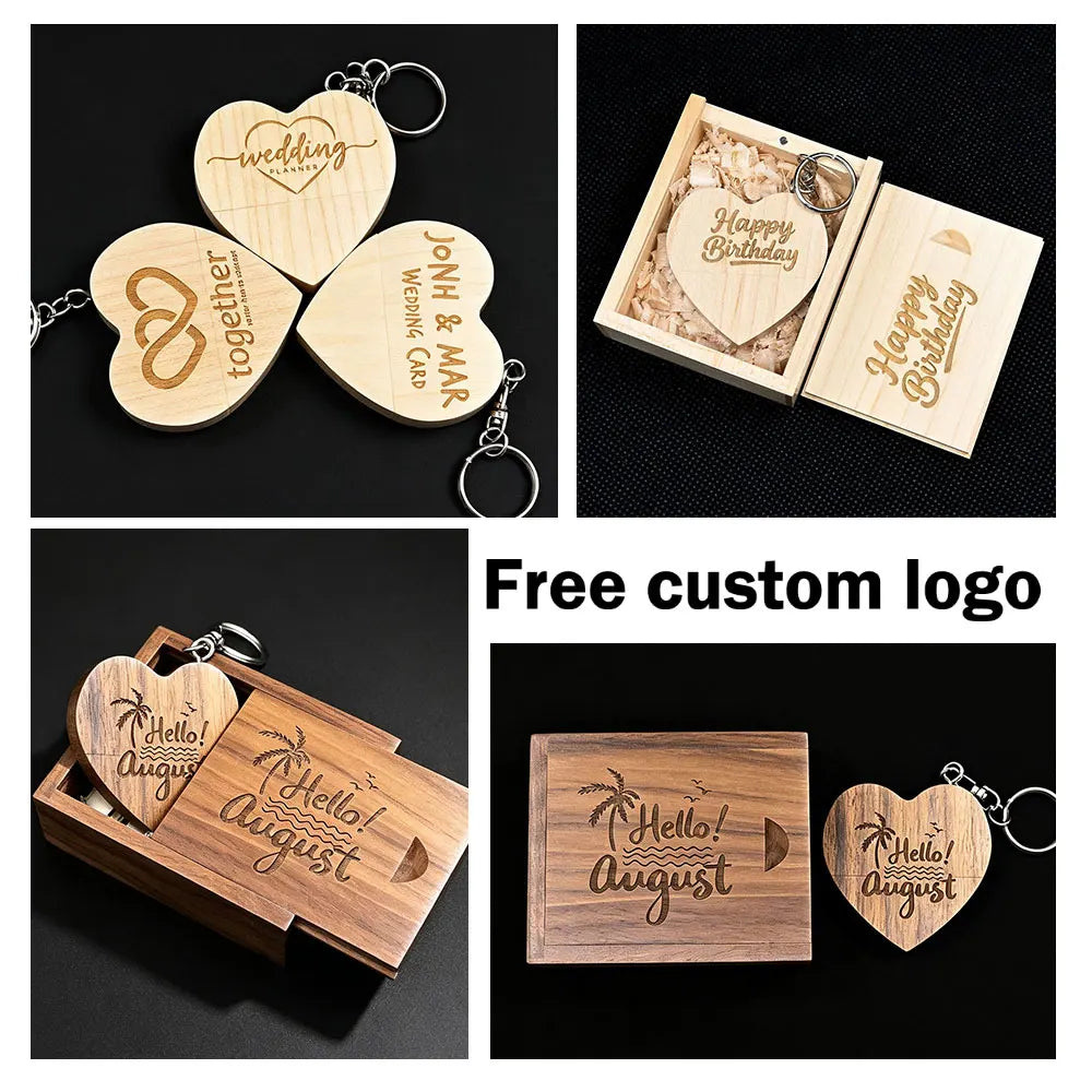 Wooden Heart USB Flash Drive Bulk 4GB–64GB | Wedding Gifts USB Flash Drive PRIMED