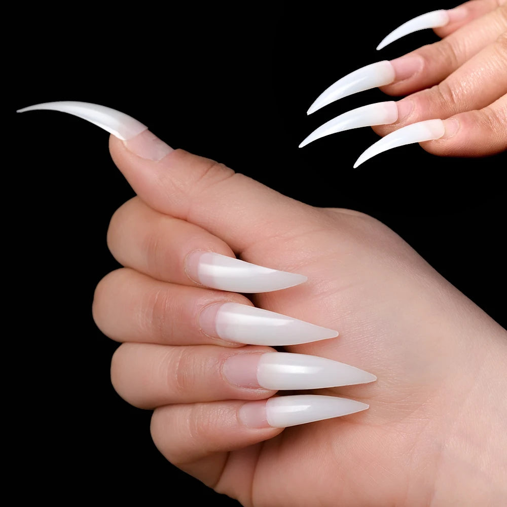 600pcs Stiletto Claw False Nail Tips Clear & Natural | Sizes 0–9