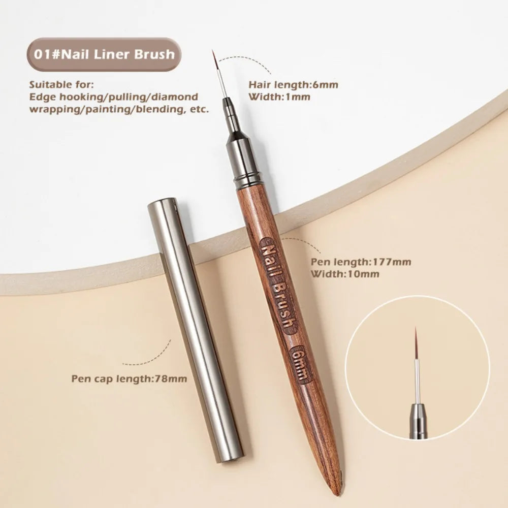 Sandalwood Nail Liner Brush | Fine Detail Nail Art Tool 6–18mm