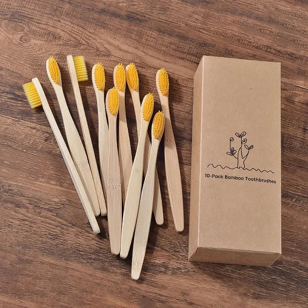 10-Pack Bamboo Toothbrush – BPA Free Soft Charcoal Bristles