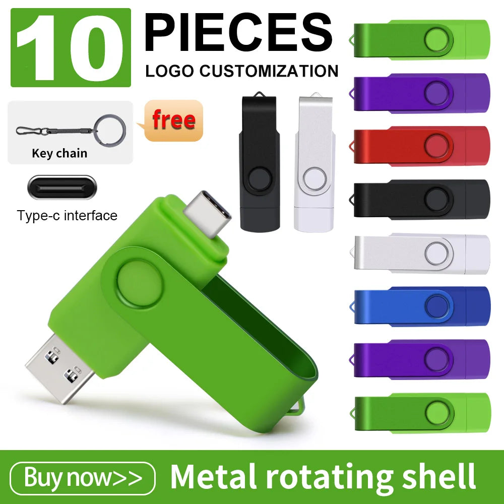 10-Pack 64GB USB-C & USB-A 2-in-1 Flash Drives | Metal Pen Drive USB Flash Drive PRIMED