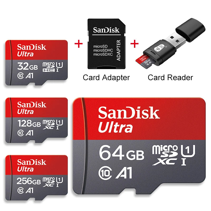 SanDisk Micro SD Card 32–256GB Class 10 UHS-1 + Card Reader Micro SD Card PRIMED