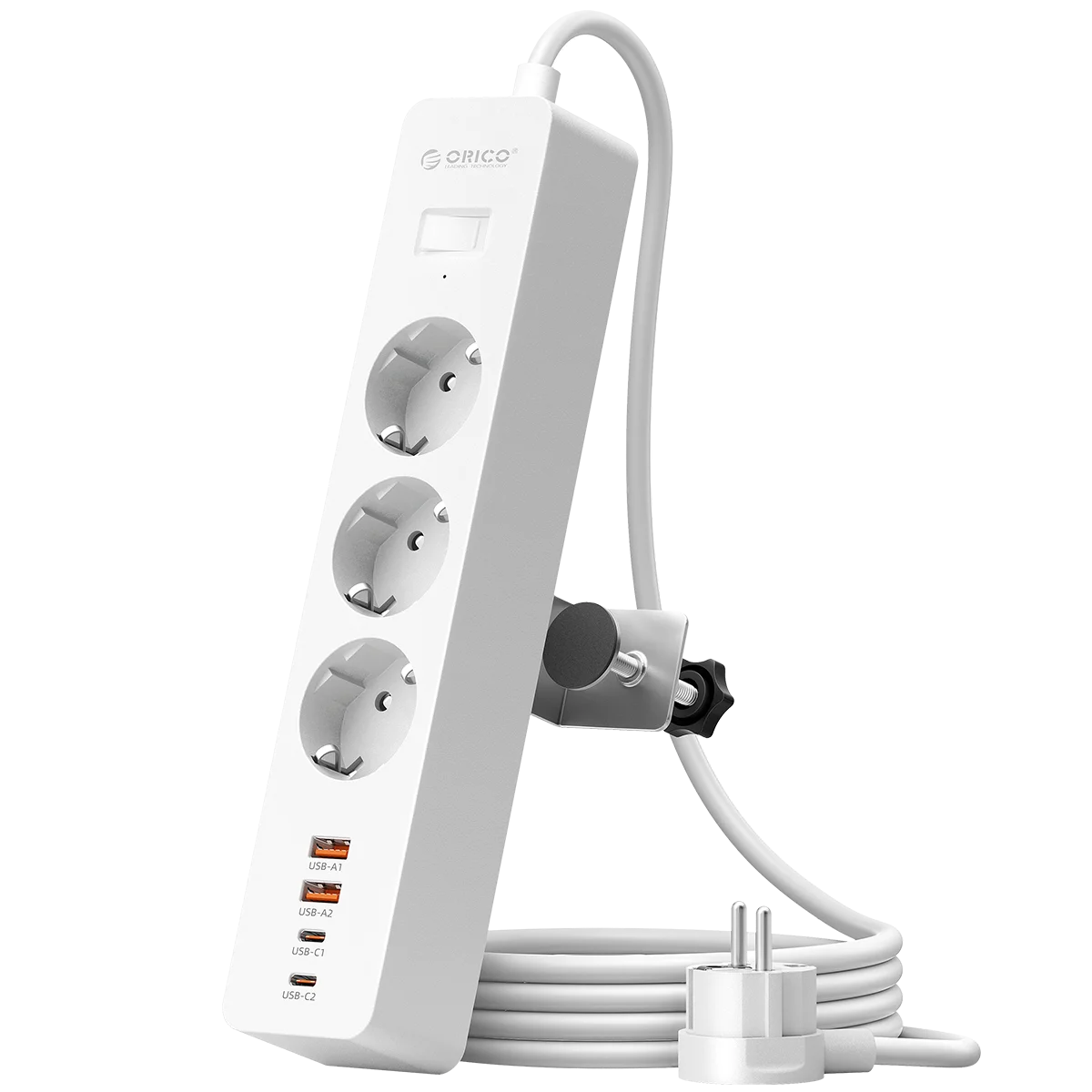 ORICO EU Desk Clamp Power Strip PD20W | 3 AC 4 USB Ports Desk Clamp Power Strip PRIMED 1.5M 3A2U2C White China Mainland EU Plug