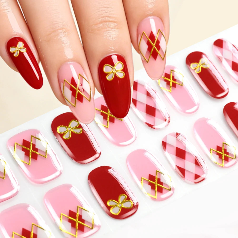 5D Semi-Cured Gel Nail Stickers – Golden Embossed Rabbit Pink Purple Gel Nail Stickers PRIMED 06