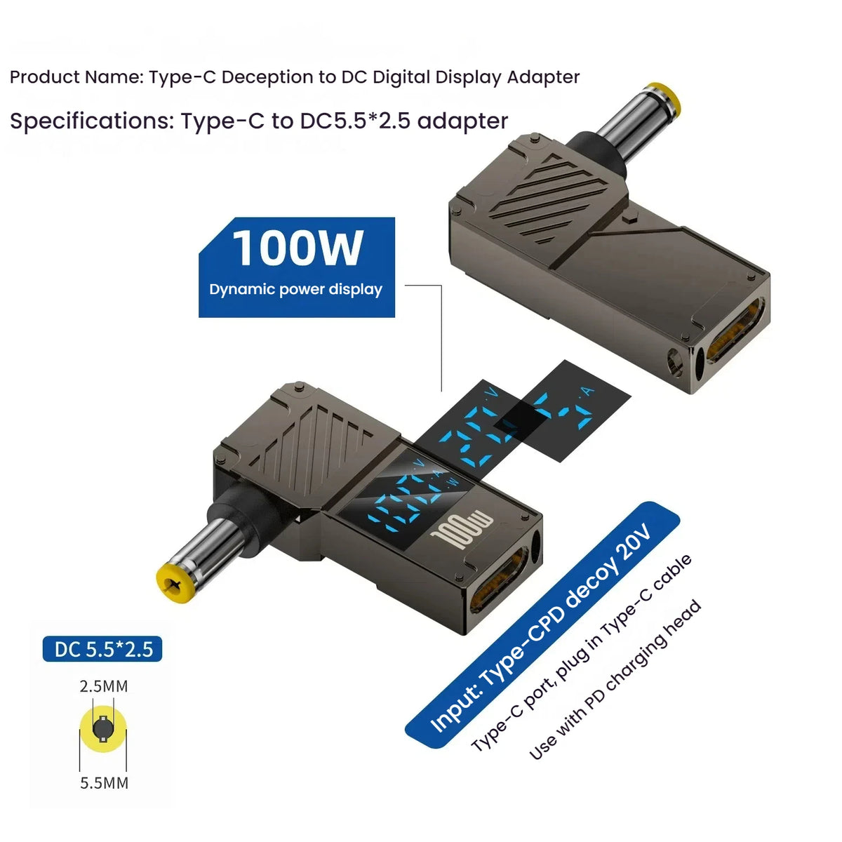 TISHRIC 100W USB-C to DC Laptop Charger Adapter – HP Dell Lenovo